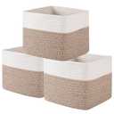 OIAHOMY 9”x9”x7” Storage Cubes, Cotton Rope Woven Baskets for Organizing, Cube Storage Bin, Small Gift Basket for Shelf, 3-Pack, Brown&White