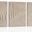 3Pcs Framed Beige Cream Abstract Textured Line Art Curved Canvas Wall Art Prints Posters Pictures Paintings Wall Decor for Minimalist Boho Living Room Bedroom Office Decoration