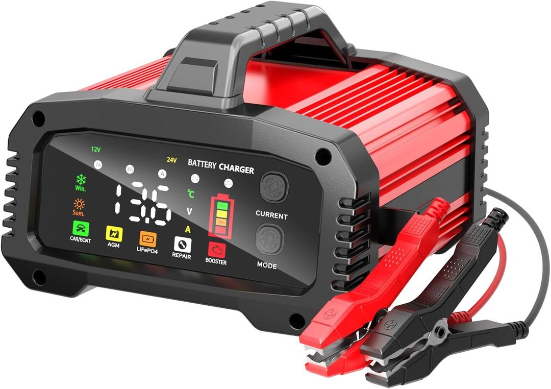 YONHAN 25A Battery Charger & Maintainer,12V/24V All-in-One Charger for LiFePO4, Lead Acid, AGM, Lithium, Marine, Boat, and Deep Cycle Batteries,5-Level Adjustable Current, Booster Mode,Trickle Charge