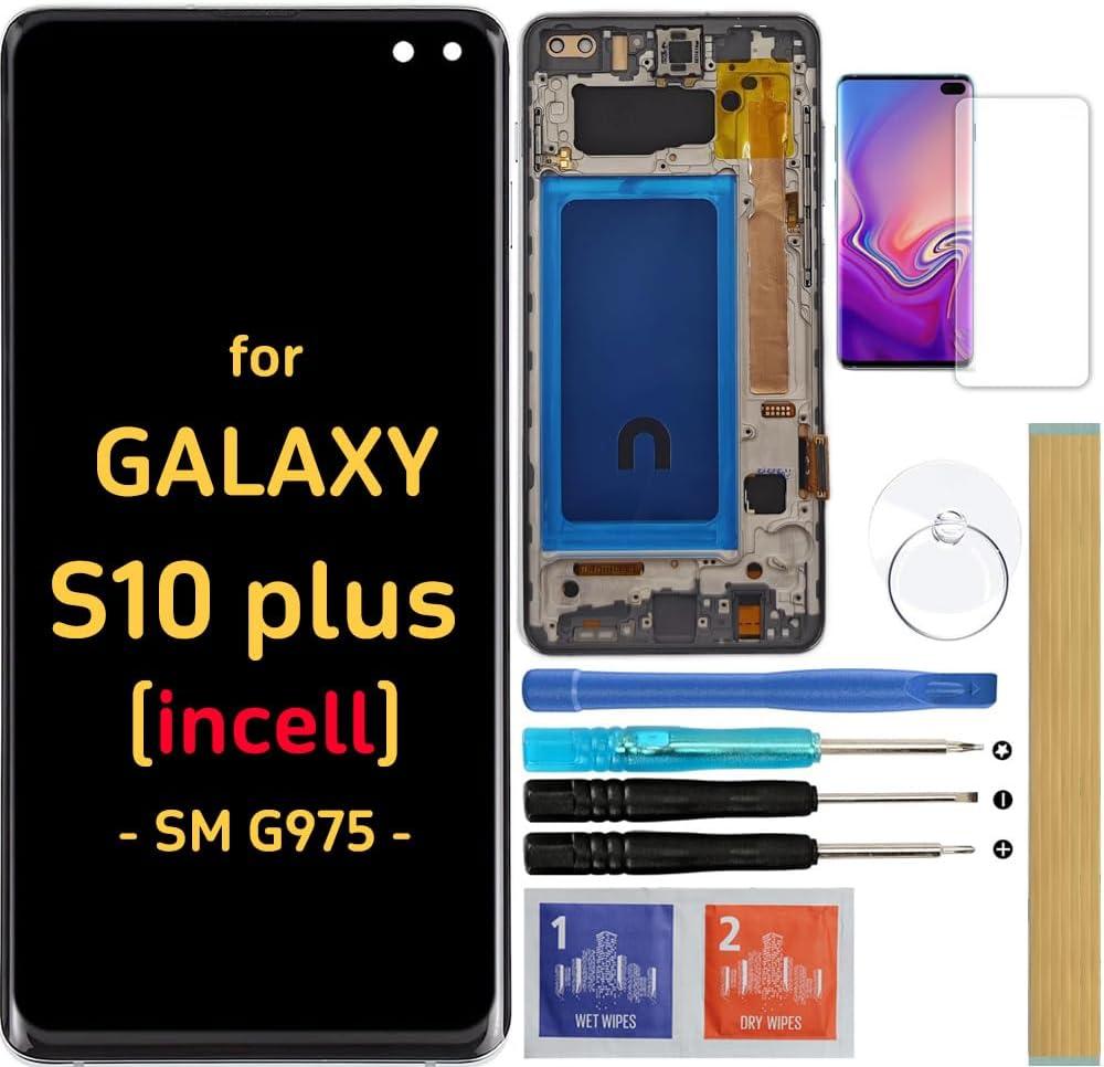 Screen Replacement LCD Display Touch Digitizer Assembly for Samsung Galaxy S10 Plus G975 G975U G975W G 975F/DS 6.4"(Incell Type with Midnight Black)