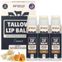Beef Tallow Lip Balm Natural Tallow Beeswax Chapstick Hydrating Moisturizer Grass Fed Bison Tallow Balm Lip Care Soothes Chapped Dry Lips, Sensitive Skin Long Lasting Vitamin Rich USA-Made 3Pk