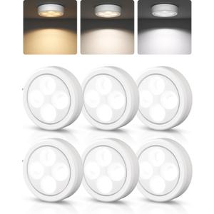 EZVALO LED Puck Lights, Rechargeable Stick On Tap Lights, Wireless Closet Light, 3 Color Temps, Under Cabinet Lights, 2.95'' Mini Touch Light, Ideal for Kitchen, Closet, Pantry, Shelves, Camper(6 Pack)