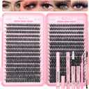 Lash Clusters Kit, 640 Pcs Eyelashes Clusters Extensions Kit 9-16mm Individual Lashes D Curl Fluffy Wispy False Eyelashes Thin Band, with Bond Seal Remover Tweezers Brush DIY (40D+50D Kit 9-16mm)