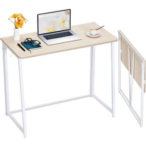 WOHOMO Folding Desk, Small Foldable Desk 31.5" for Small Spaces, Space Saving Computer Table Writing Workstation for Home Office, Easy Assembly, Oak (Small Size:31.5 x 15.7, Beige)
