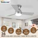 Ceiling Fans with Lights and Remote, 36 Inch Ceiling Fan with Light, Low Profile, Reversible, Dimmable LED, Flush Mount, Quiet, DC Motor, Nickel Ceiling Fan for Bedroom, Kitchen, Dining Room