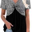 ONLYSHE Womens V Neck Shirts Short Sleeve Tops Front Knotted T Shirt Casual Solid&Floral Tunic Summer Henley Tees Blouse (XXL)
