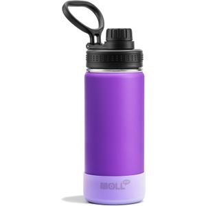 Kids Water Bottle for School 16 oz Stainless Steel Double Wall Vacuum Insulated Sports Water Bottle Leak Proof-Reusable Metal Flask with Silicone Boot for Travel, BPA-Free(Purple)