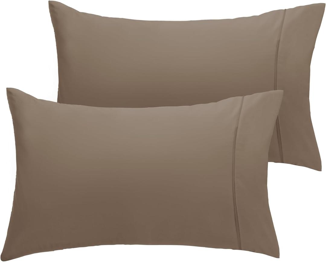 LuxClub Collection Pillowcases 2 Pack - Eco Friendly Wrinkle Free Cooling Pillow Cases with Satin Trim - Machine Washable Hotel Bedding Silky Soft - Dark Khaki / Queen