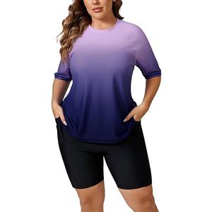 Halcurt Womens Plus Size Rash Guard Built in Bra 1Piece Swimming Suits Boyleg Navy 2X