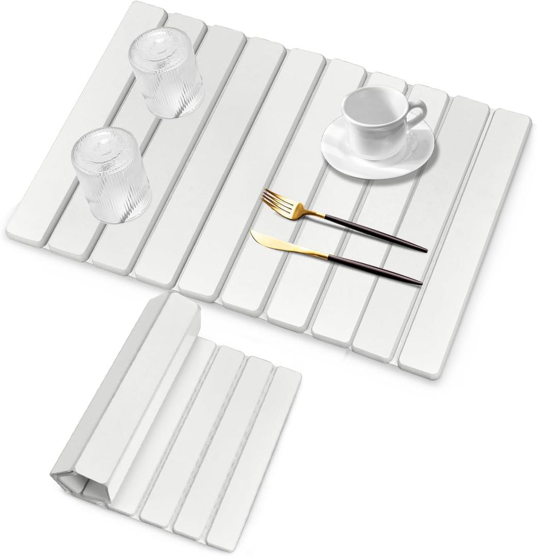 Large Stone Dish Drying Mats for Kitchen Counter, 24"(L)16"(W) White, Drying Collapsible Dish Drying Mat, Eco-Friendly Absorbent Diatomaceous Earth Mats for Dishes Bottles Cups