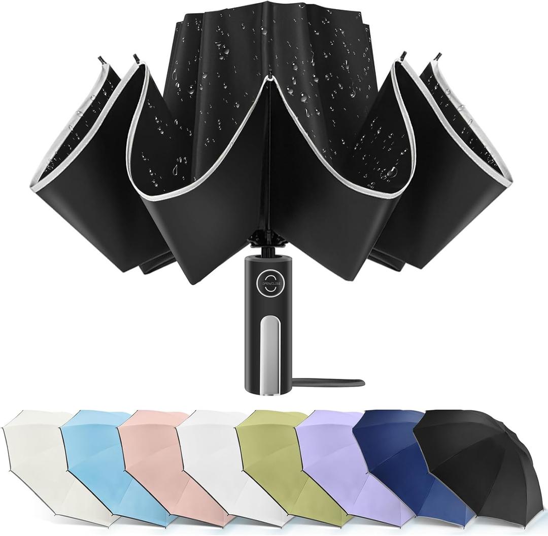 Bodyguard Inverted Umbrella - Large Windproof for Rain & Sun, Compact Reverse With Reflective Stripe, Teflon-Coated for Women Men, Travel Folding With Cover Bag (46 IN, UV Black)