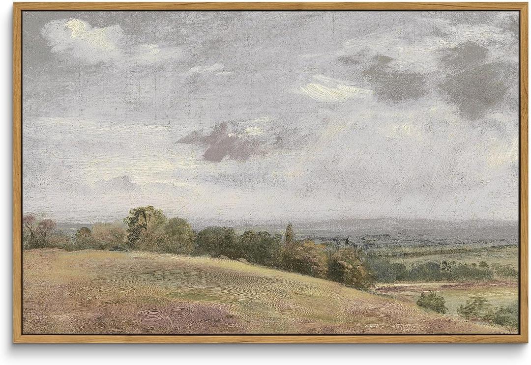 InSimSea Framed Canvas Wall Art Vintage Decor, Large Farmhouse Nature Scenery Clouds Valley Grassland Pictures Prints, Classical Retro Paintings Home Decor for Living Room Bedroom Office, 16"x24"