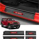 4PCS Door Sill Guards for Jeep 2018-2026 Wrangler JL JLU & 2020-2026 Gladiator JT Accessories Stainless Steel Material Red Trim Door Sill Protector Carbon Fiber Front Rear Door Entry Guard