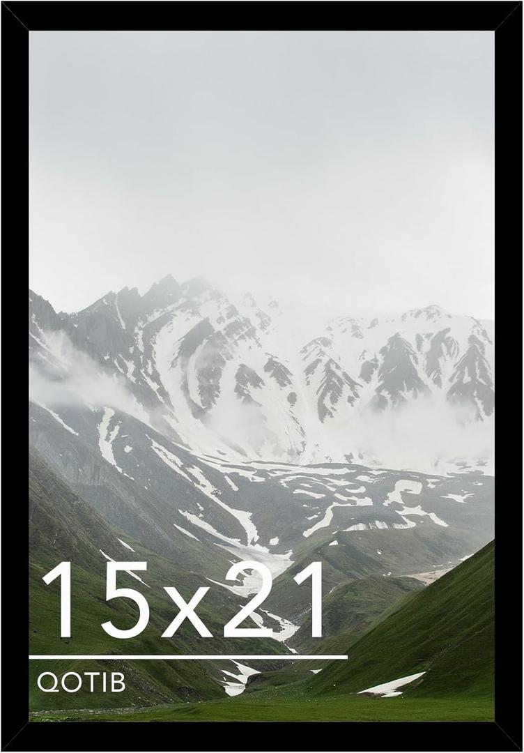 15x21 Picture Frame Black for Wall Mounting, Horizontal and Vertical Formats for Wall Hanging, Wood 15x21 Frame, Black, 1 Pack