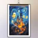 GSPQAZ Ghosts at the Haunted Castle Canvas Print - Spooky Halloween Wall Art for Home Dcor 12x18-Unframed (U698)