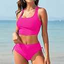 Womens Halter Tankini Bathing Suit Ruched Tummy Control Two Piece Swimsuit with Bottom XL