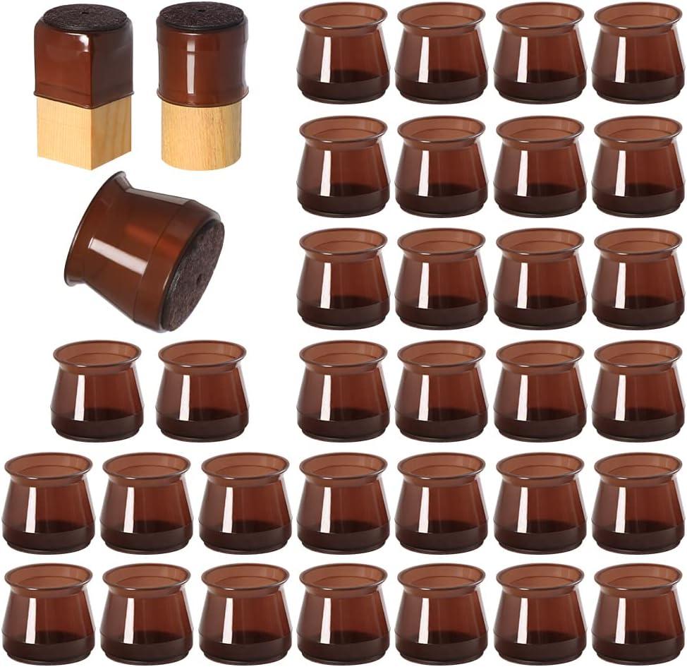32 Pcs Silicone Chair Leg Floor Protectors for Hardwood Floors, Brown Felt Bottom Chair Leg Covers, Free Moving Table Leg Covers, Stool Leg Protectors CapsLarge fit : 1.3'' - 2''