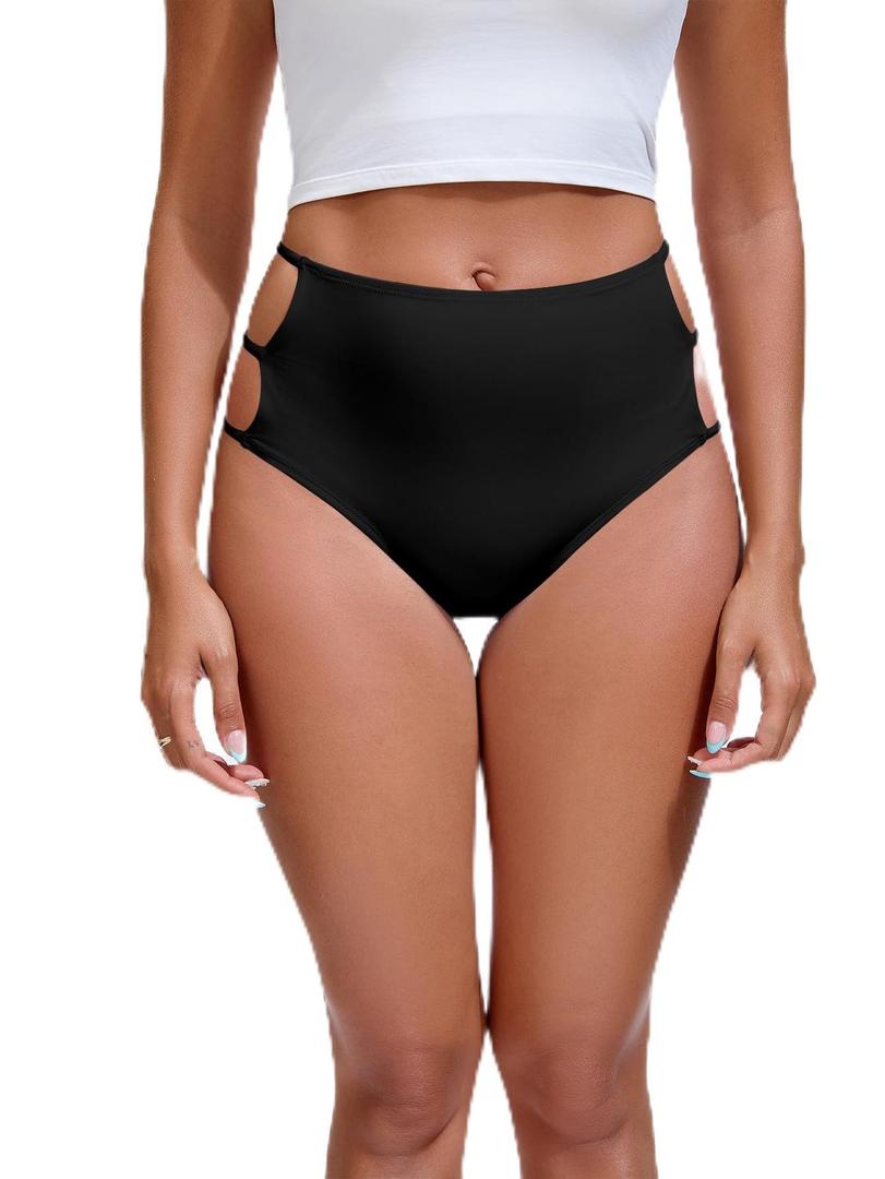 YELAIVP Women's Bikini Bottom High Waisted Swimsuit Bottom Cheeky Tummy Control Bathing Suit Bottoms (Black, L)