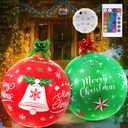 WENNSAI 2PCS Light Up Inflatable Christmas Balls 24'' Large PVC Blow Up Holiday Decorations with LED Lights & Remote Outdoor Yard, Lawn, Tree, Pool Ornaments for Xmas