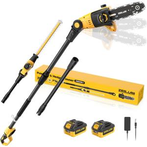 ZEGJAW Pole Saw 8-Inch Cordless Tree Trimmer and 18-Inch Pole Hedge Trimmer 2-in-1, 15-Feet Max Reach, Pole Chainsaw, Auto Oiling, with 2x3.0Ah Battery & Charger, for Tree Trimming and Shrubs Pruning