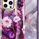 Cute Flower Case for iPhone 16 Pro 6.3 inch Built with Screen Protector, Lightweight and Stylish Full Body Shockproof Protective Rugged TPU Case for Women/Girls-Butterfly
