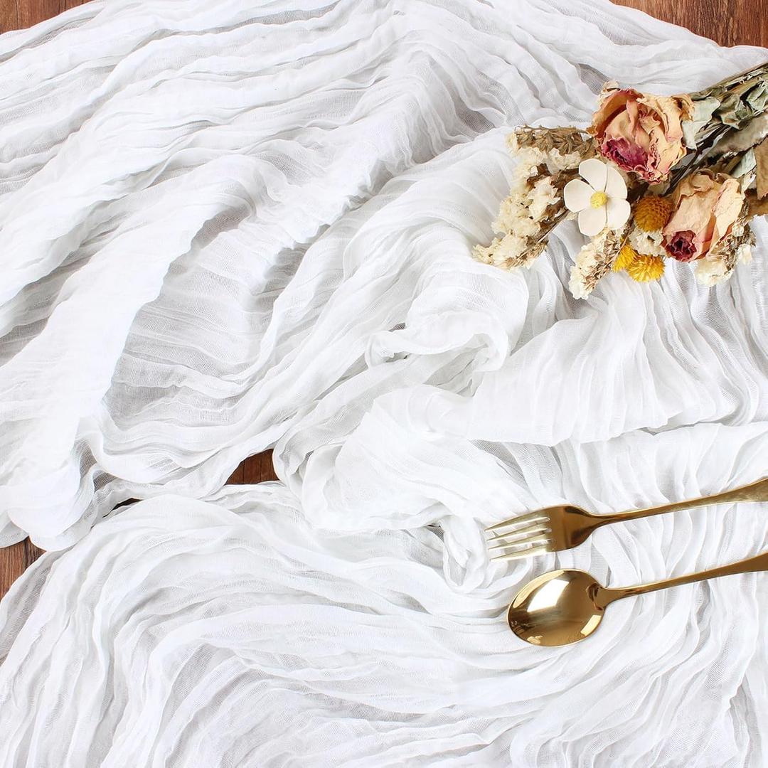 White Cheesecloth Table Runner 10FT Boho Rustic Sheer Cheese Cloth Table Runners 120 Inch Gauze Table Decorations for Wedding Party Bridal Shower Birthday Home Decor