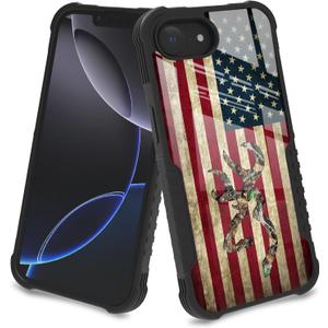 for iPhone 16e Case Cool Camo Deer Leaf American Flag Design for Men Boys [Shockproof Bumper] [Anti-Scratch] [Anti-Slip] Heavy Duty Protection Cover Camouflage Flag