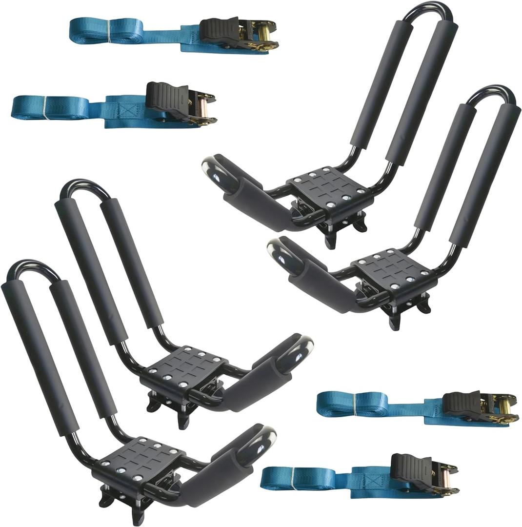 Pair of 2 Kayak Roof Rack for Car Top Roof Mount Carrier J Cross Bar Canoe Boat