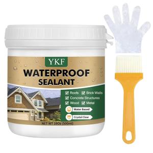 YKF Transparent Waterproof Sealant 16 Oz, Clear Water-Based Invisible Leak Repair Coating for Roofs, Walls, Bathroom, Shower, Kitchen, Indoor & Outdoor Waterproof Coating