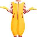 IIMMER Child Boys Halloween 5 Pcs Cute Mcdonal Clown Carnival Cosplay Costume for Girls Yellow & Red Stripes 9-10 Years