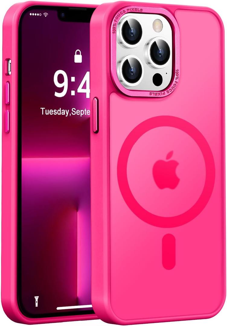 Newfuture Designed for iPhone 13 Pro Max Case with Magnetic [13 FT Military Drop Protection] [Compatible with Magsafe] Slim Translucent Matte Shockproof with Anti-Fingerprint Phone Case, Hot Pink