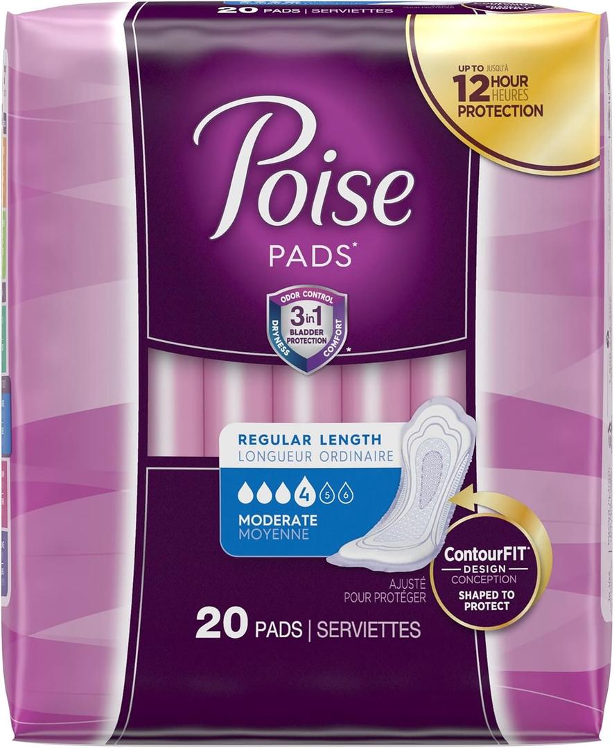 Poise Moderate Absorbency Pads, Regular Length, 20 ct (Pack of 2)
