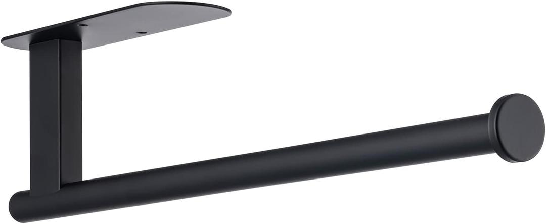 Paper Towel Holder, Upgrade SUS304 Stainless Steel Paper Towel Holder Under Cabinet, Bend-Resistant, Self-Adhesive or Drill mounting (Black)
