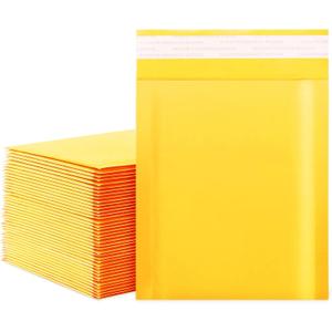 DaSen Kraft bubble mailers 6x9 Inch 50 Pack,Self-Sealing Paper Envelopes for Packaging,Strong Adhesion Envelope Mailers, Small Waterproof Cushioned Padded Shipping Bags Yellow #0