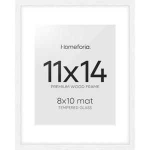Homeforia White Frame 11x14 Wood, High End Oak 11x14 Picture Frames with Mat 8x10, 11 x 14 White Wooden Poster Frame Matted to 8 x 10 inch Photo, 14by11 Thin Frames, Tempered Glass, Wall Kit, Set of 1