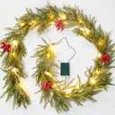 Brightown Christmas Garland with Lights, 6Ft 20 LED Lighted Pine Leaves Garland Decorated with Snowflakes, Berry, North Star, Battery Operated Indoor & Outdoor Christmas Lights for Mantle Stairs Wall (1 Pack)