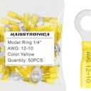 haisstronica 50pcs 1/4" Yellow Marine Grade Heat Shrink Ring Connectors,12-10 Gauge Tinned Red Copper 1mm Ring Terminals Connectors,Brazed-Seam Insulated Electrical Crimp Wire Terminals