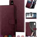for iPhone X/XS Genuine Leather Wallet case RFID Blocking4 Credit Card HolderReal Leather Flip Folio Book Phone case Protective Cover Women Men for Apple XS case Wine Red