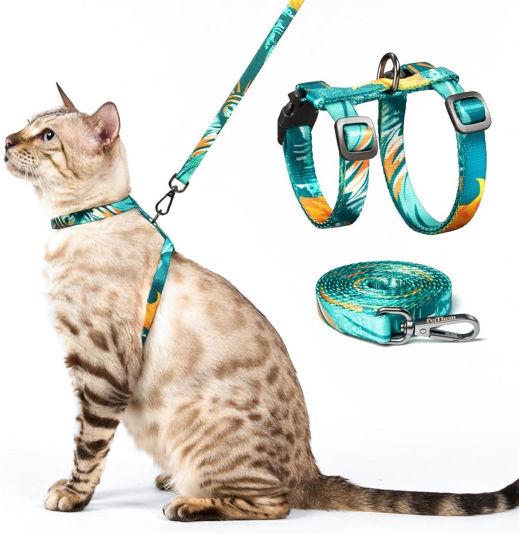 Cat Harness and Leash Set - Escape Proof Adjustable Cat Harness, Comfortable Soft Lightweight, Use Safe & Easy, Walking Travel Kitten Harness for Small Medium Large Cats (Green Cat Lady)