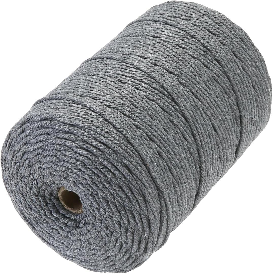 Macrame Cord 3mm x 328yards, Soft Colored Macrame Rope, Natural Cotton Cord for Plant Hangers, Wall Hanger, Decorative Projects(Dark Grey)