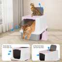 RIZZARI Enclosed Cat Litter Box: Extra Large Pink Litter Pan with Top Exit & Anti-Leak Design - Teflon Non-Stick Coating Stainless Steel Cleaning - Odor-Control in Garage Utility Room