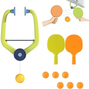 Hanging Table Tennis Trainer with Doorway Clip Ping Pong Paddles Rackets and 6 Balls Table Tennis Training Set No Table Game for Kids Indoor Sports Door Frames Attachement Hit Shot Practice