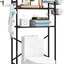 Over The Toilet Storage Metal 3 Tier Bathroom Organizer Shelf with Paper Holder Easy to Assemble & Space Saving (Black)