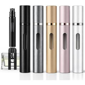 10ml Perfume Atomizer Travel Refillable, 5PCS Perfume Travel Refillable Bottle,Bottom-Filling Fragrances Perfumes Bottle,Mini Cologne Dispenser,Portable Sprayer (Black+Grey+Pink+Gold+Silver)