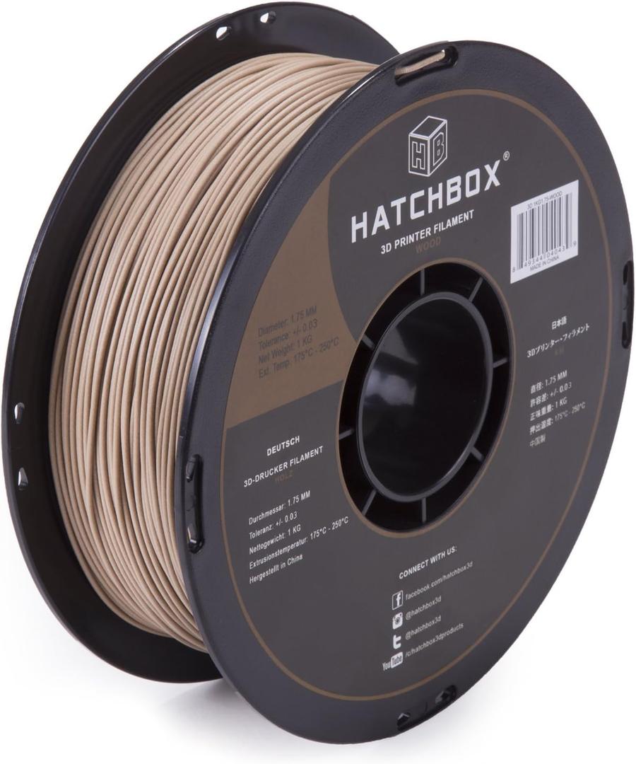 HATCHBOX 1.75mm Wood PLA 3D Printer Filament, 1 KG Spool, Dimensional Accuracy +/- 0.03 mm, 3D Printing Wood Filament