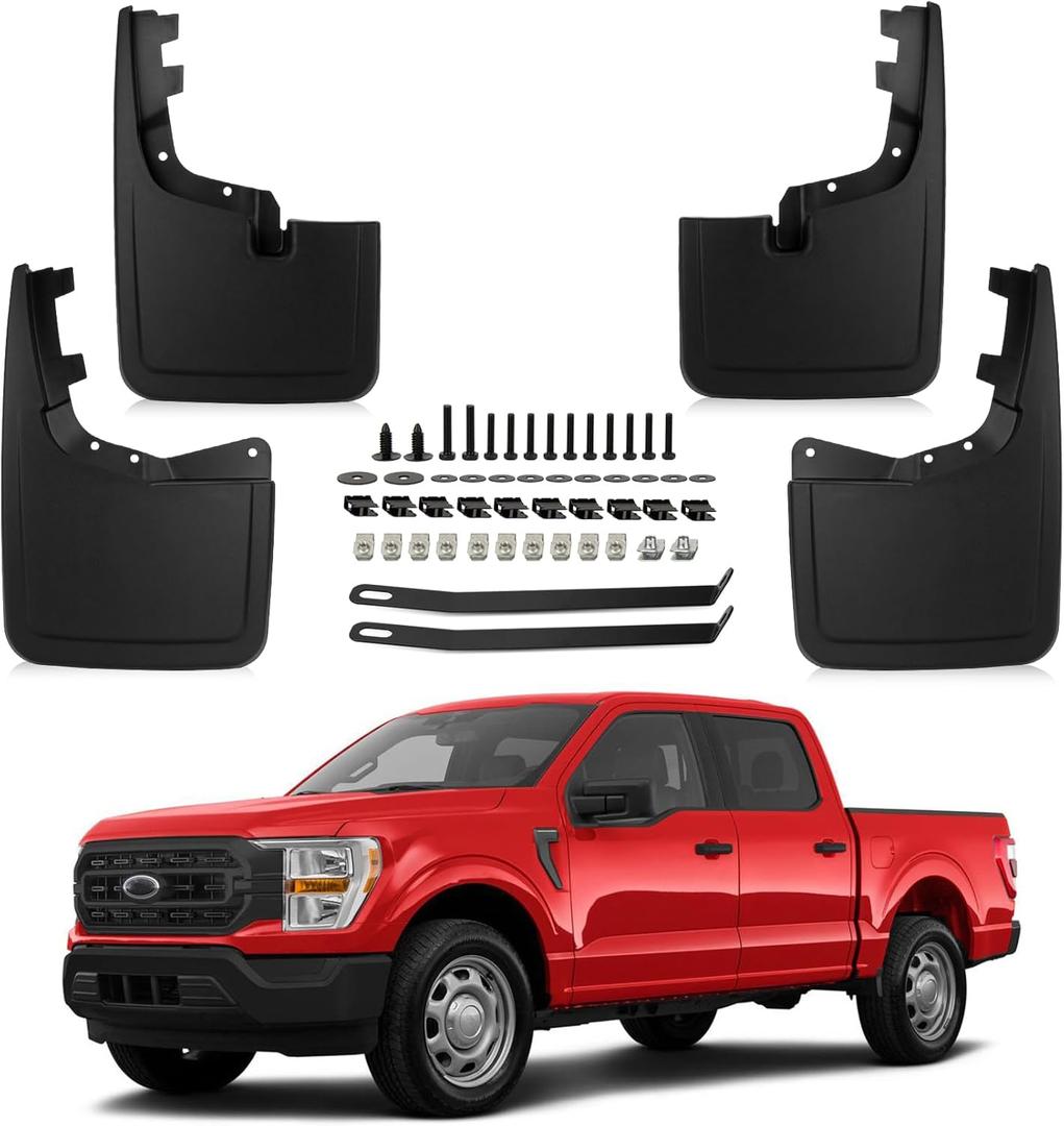 PSLER Fit for F-150 F150 2021 2022 2023 2024 2025 (Without Mudguard Flares) Mud Flaps Set of 4PCS Mud Guard Kit Splash Guards Mudguards Mudflaps with Hardware Kits Accessory Front and Rear Accessories