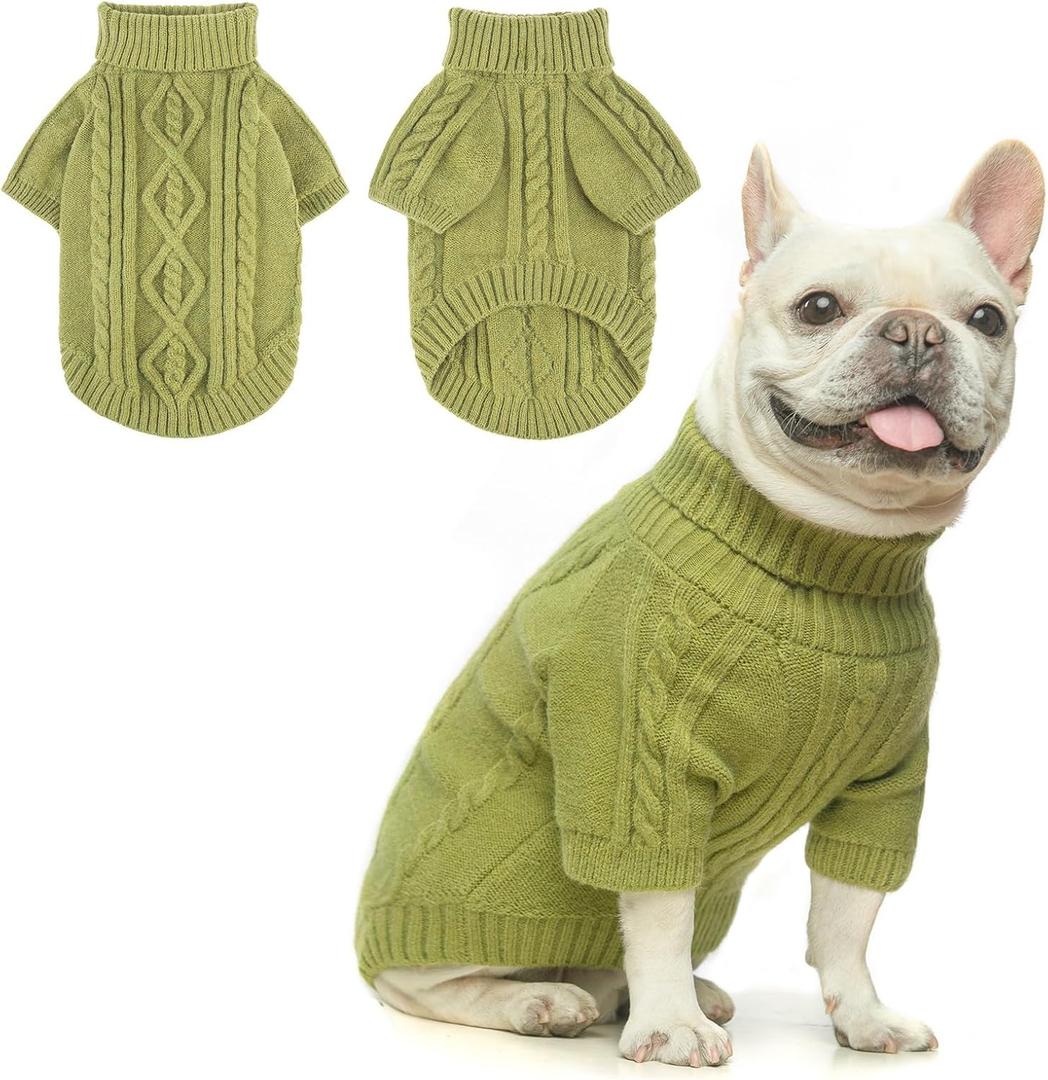 BEAUTYZOO Small Dog Sweater-Dog Sweatshirt Pullover Cable Knit Wear Classic Turtleneck Thick Cold Weather Clothes for Small Dogs, Medium Dogs, Puppies, Green Cable Medium (Back: 16", Chest: 21", Neck: 13")