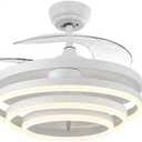 Lamp Retractable Blades Ceiling Fan Light Remote Control Simple Ceiling Fan Fan Fixture Modern Decor for Bedroom Living Energy Saving (White-)