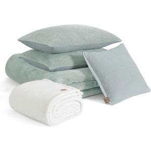 UGG Remina Comforter Set 5 Piece Bed in a Bag with Throw Blanket, Decorative Pillow, Shams, and Reversible Comforter Hypoallergenic Washable Luxury Fluffy Bedding Set, King, Blue Green Clear Creek