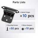 HOSOM 10 Pack 1/2'' Overlay Cabinet Hinges Black Cabinet Door Hinges for Kitchen Cabinet Doors, Flush Face Mount Self Closing Cabinet Hinges with Door Bumper